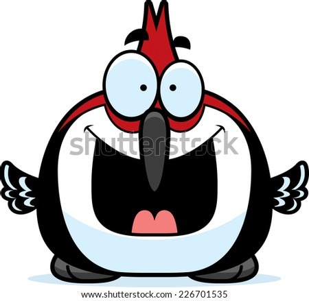A cartoon illustration of a red-headed woodpecker looking happy.