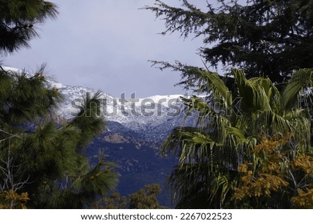 Snow on the Santa Ynez Mountains seen from Santa Barbara in Southern California on February 25, 2023