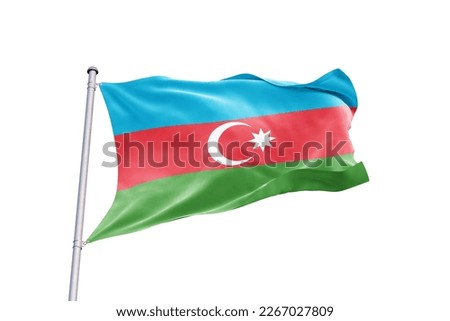 Waving flag of Azerbaijan in white background. Azerbaijan flag for independence day. The symbol of the state on wavy fabric. Royalty-Free Stock Photo #2267027809