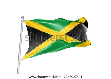 Waving flag of Jamaica in white background. Jamaica flag for independence day. The symbol of the state on wavy fabric. Royalty-Free Stock Photo #2267027841