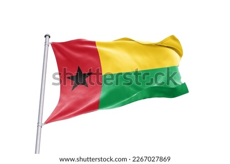 Waving flag of Guinea-Bissau in white background. Guinea-Bissau flag for independence day. The symbol of the state on wavy fabric.