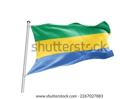 Waving flag of Gabon in white background. Gabon flag for independence day. The symbol of the state on wavy fabric.