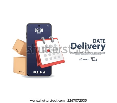 3D Online Date Delivery. Fast respond delivery package shipping on mobile. Vector illustration Royalty-Free Stock Photo #2267072535