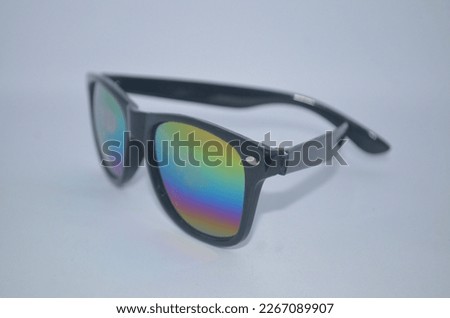 isolated sunglasses with rainbow glass on white background