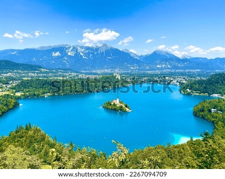 Lake Bled, Slovenia. Lake Bled, northwest of Ljubljana, is situated 475 meters above sea level at the foot of the Julian Alps. Royalty-Free Stock Photo #2267094709