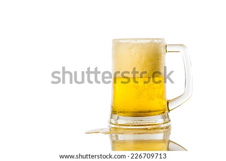 Frosty glass of light beer set isolated on a white background 