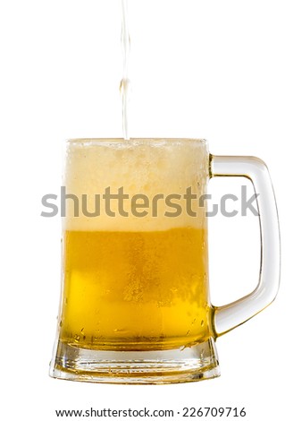 Frosty glass of light beer set isolated on a white background 