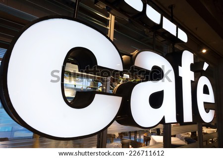 coffee shop logo close up at shopfront