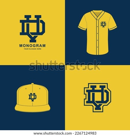 Monogram sport and slab initial DV or VD for football, basketball, baseball, clothing, apparel on t-shirt and snapback mockup design