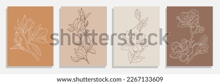 One Line Drawing Vector Magnolia Flowers Print Set Royalty-Free Stock Photo #2267133609