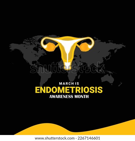 March is Endometriosis Awareness Month vector. Human uterus with yellow awareness ribbon vector. Female reproductive health icon