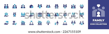 Family icon collection. Duotone color. Vector illustration. Containing family, home sweet home, parental control, home, frame, hands, no family, family tree, balance, grandfather, girlfriend. Royalty-Free Stock Photo #2267155109