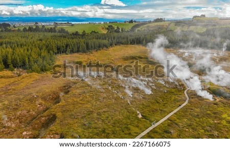 Aerial view of Rotorua Craters of the Moon, New Zealand.