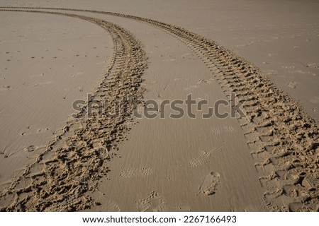 Sand tyre mark background. tire track shape lines on dry brown sand mud vehicle wheel shape Royalty-Free Stock Photo #2267166493