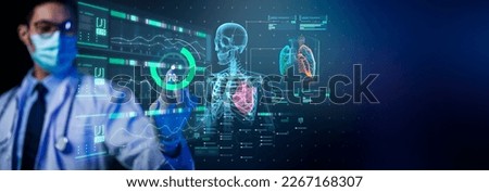 Digital doctor healthcare science medical remote technology concept AI metaverse doctor optimize patient care medicine pharmaceuticals biologics treatment VR examination diagnosis doctor working  Royalty-Free Stock Photo #2267168307