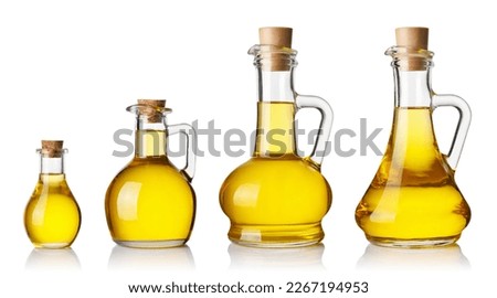 set of oil glass bottles isolated on white background