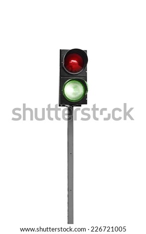 Green traffic light isolated on a white background