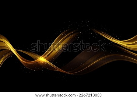 Abstract golden waves. Shiny golden moving lines design element with glitter effect on dark background