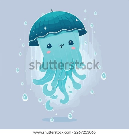 Cute Jellyfish Vector Logo Icon Sports Mascot flat illustration