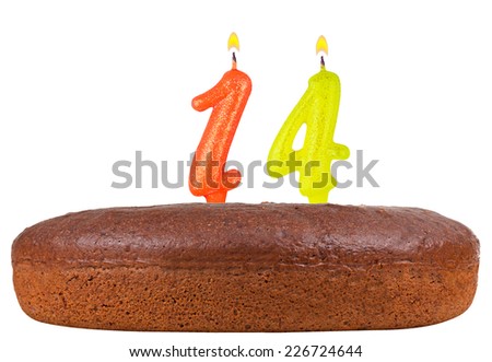 birthday cake with candles number 14 isolated on white background