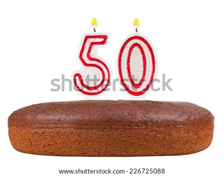 birthday cake with candles number 50 isolated on white background