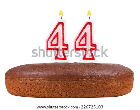 birthday cake with candles number 44 isolated on white background