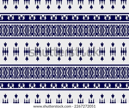 Tribal seamless pattern vector in blue white colors. Print with african tribe border motifs. Ethic texture. Background for cloth, fabric, wallpaper, curtain, carpet, wrapping paper and card template.