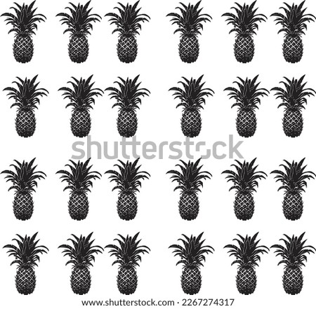 set of Pineapple vector silhouette pattern