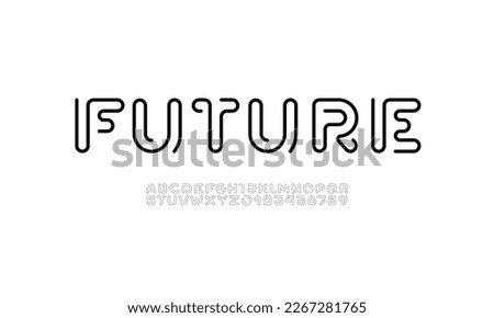 Digital style alphabet, font from rounded line, letters and numbers made in linear style, vector illustration 10EPS
