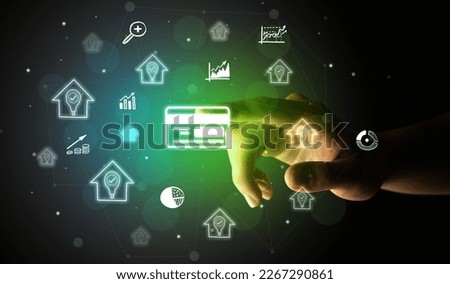 Businessman finger touching on screen multimedia interface with hand drawn currency icons