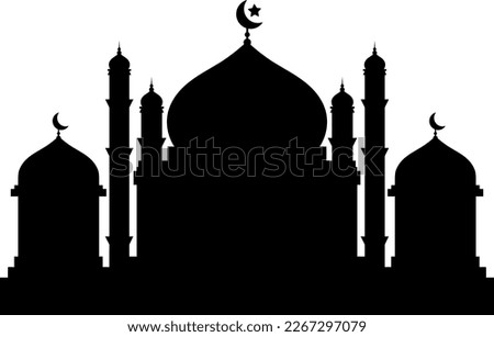 Islamic mosque black silhouette icon symbol clip art cartoon animated vector illustration design for ramadan, eid al fitr, al adha, isra mi'raj, muharram
