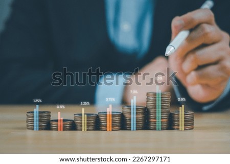 concept trader profit investment stock gold fund savings growth coin stack graph display percent glyph icon analyzing global successful business data Royalty-Free Stock Photo #2267297171