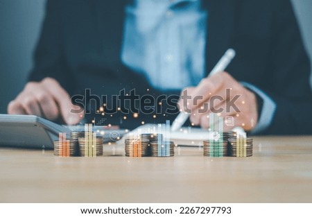 concept trader profit investment stock gold fund savings growth coin stack graph display percent glyph icon analyzing global successful business data Royalty-Free Stock Photo #2267297793