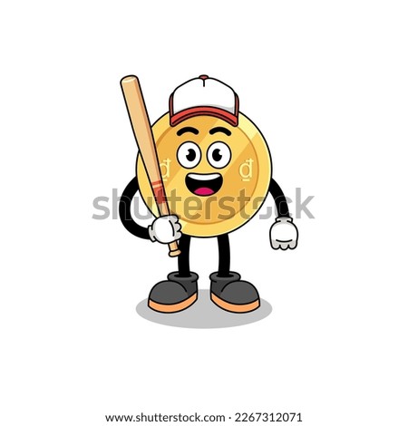 vietnamese dong mascot cartoon as a baseball player , character design