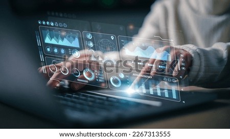 Futuristic user interface concept. Graphical User Interface GUI on the futuristic virtual interface screen. Head up Display HUD. Internet of things. Royalty-Free Stock Photo #2267313555