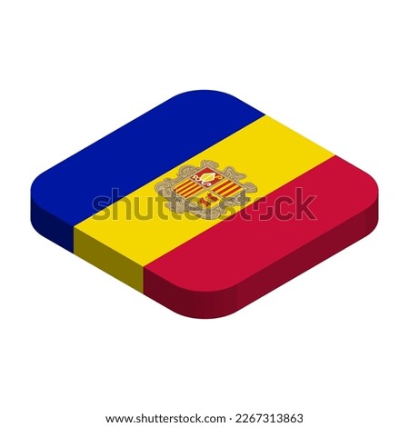Andorra flag - 3D isometric square flag with rounded corners.