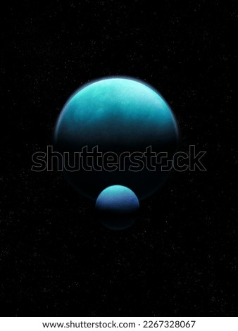Satellite of a distant exoplanet, sci-fi background. Earth-like planet next to its moon. Rocky planet in space against the background of stars.