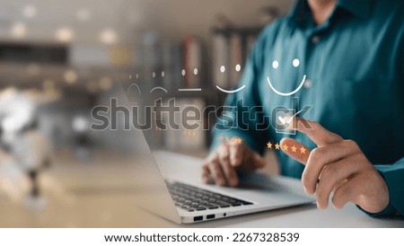 Customer Satisfaction Survey Concept, Users Rate Service Experiences On Online Application, Customers Can Evaluate Quality Of Service Leading To Business Reputation Rating. Royalty-Free Stock Photo #2267328539
