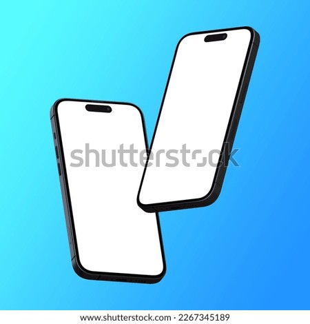 3d render two pair floating black smart phone white screen tech  mobile mockup gradient isolate background Royalty-Free Stock Photo #2267345189