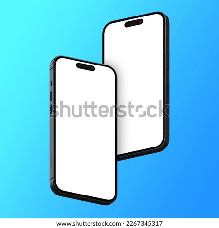 3d render two pair straight floating black smart phone white screen tech  mobile mockup blue gradient isolate background Royalty-Free Stock Photo #2267345317