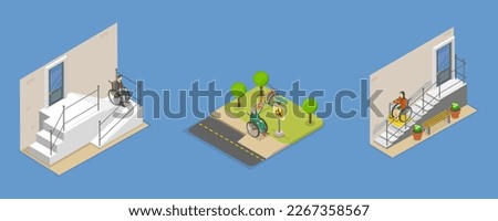 3D Isometric Flat Vector Conceptual Illustration of Disability Accessibility, Social Assistance, Assistive Technologies Royalty-Free Stock Photo #2267358567