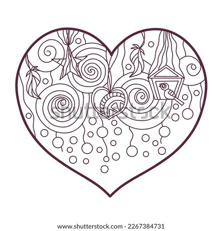 line art drawing of a heart for coloring, cards, books