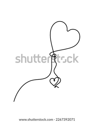 Abstract air balloon and heart as line drawing on white background. Vector