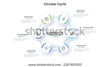 Teamwork and business boosting circular cycle infographic design template. Corporate success strategy building chart with 6 elements. Visual data presentation. Web pages and applications development Royalty-Free Stock Photo #2267405503