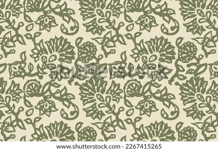 Digital seamless pattern block print batik vector Ajrakh Royalty-Free Stock Photo #2267415265