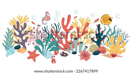 Exotic coral reef seamless cover banner underwater nature life concept. Vector flat graphic design element concept Royalty-Free Stock Photo #2267417899