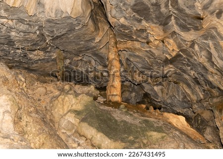 Saint Beatus, Canton Bern, Switzerland, February 12, 2023 Incredible beautiful rock formations inside the popular Saint Beatus caves near Interlaken at the lake of Thun