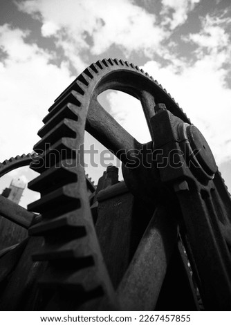 large vintage gear black and white