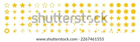 Star icons vector set. Abstract yellow sparkles. Twinkling stars, shining burst. Christmas vector symbols isolated on white background