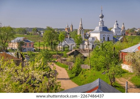Orthodox church at golden sunrise, Suzdal citycape, Russia